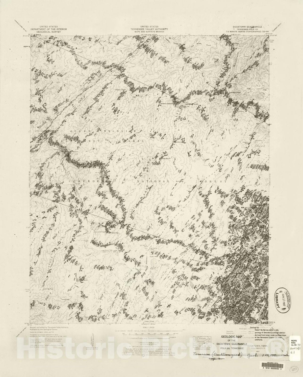 Map : Geologic maps and sections of the Ducktown, Isabella, and Persimmon Creek quadrangles, Tennessee and North Carolina, 1964 Cartography Wall Art :