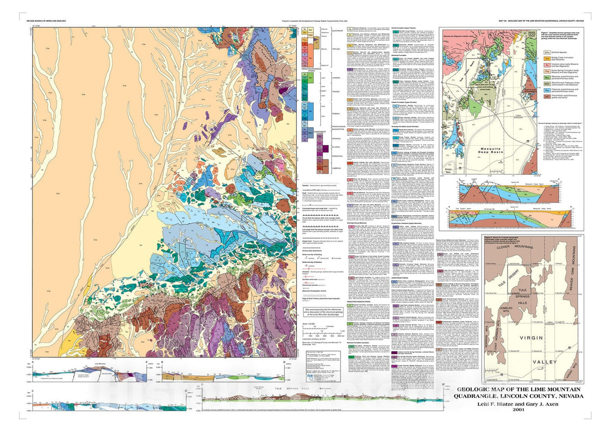 Map : Geologic Map of the Lime Mountain Quadrangle, Lincoln County, Nevada, 2001 Cartography Wall Art :