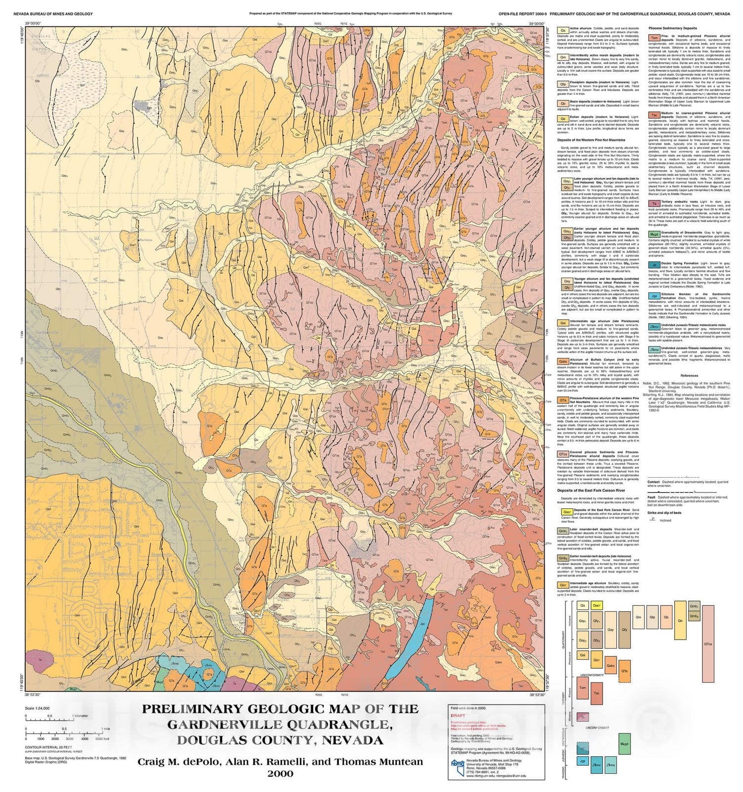 Map : Geologic map of the Gardnerville Quadrangle, Douglas County, Nevada, 2000 Cartography Wall Art :