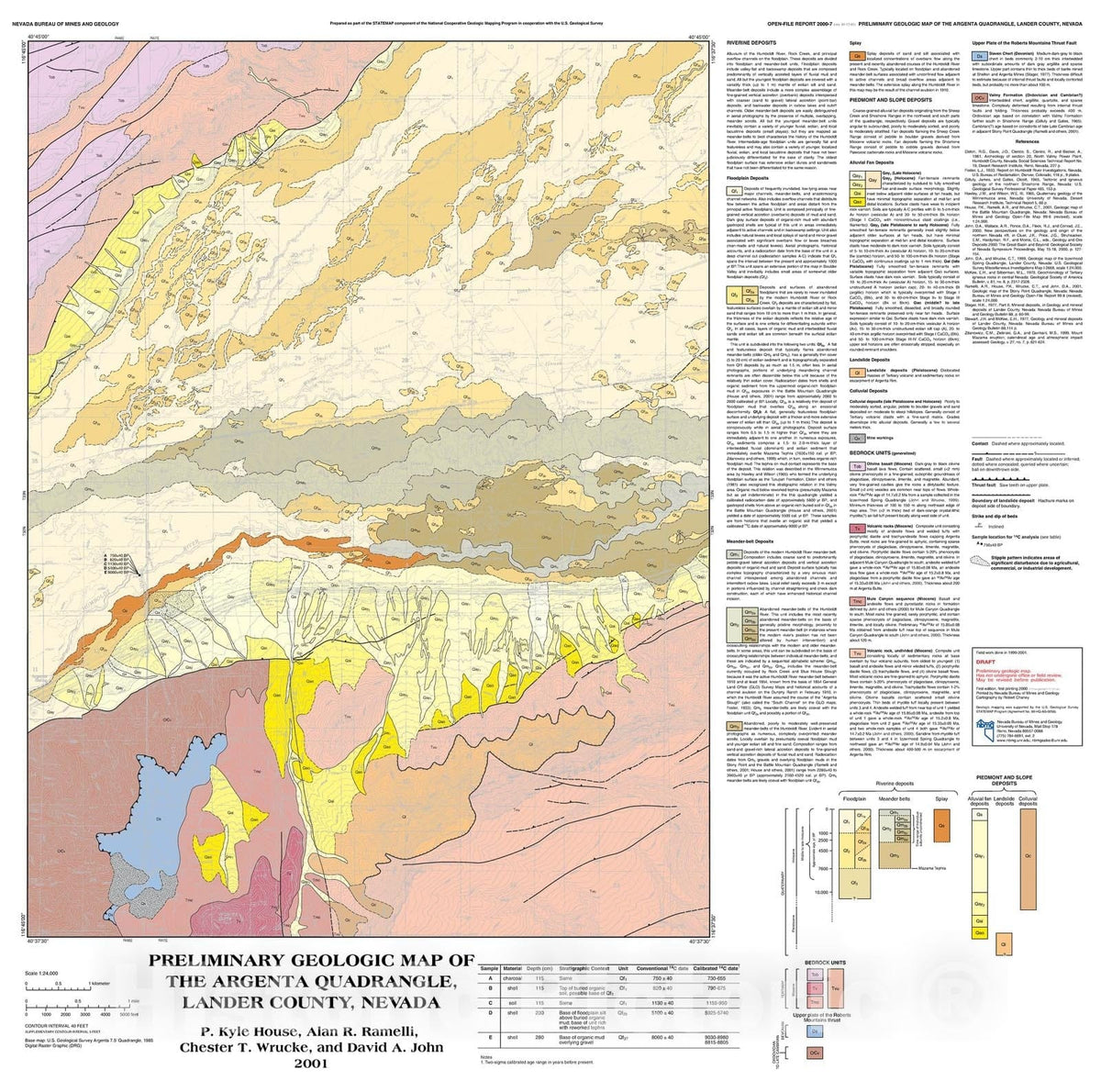 Map : Geologic map of the Argenta Quadrangle, Lander County, Nevada, 2000 Cartography Wall Art :