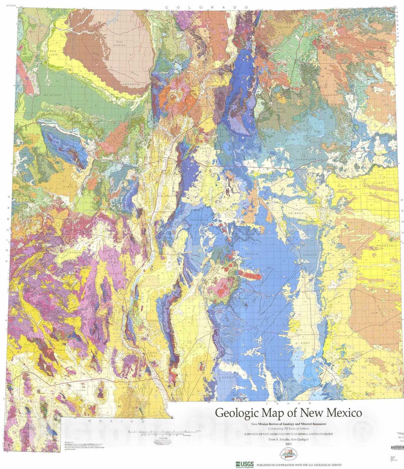 Map : Geologic map of New Mexico, 2003 Cartography Wall Art :