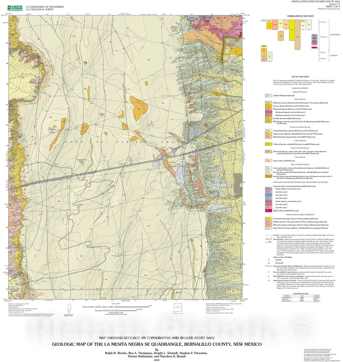 Map : Geologic map of the La Mesita Negra SE quadrangle, Bernalillo County, New Mexico, 2003 Cartography Wall Art :