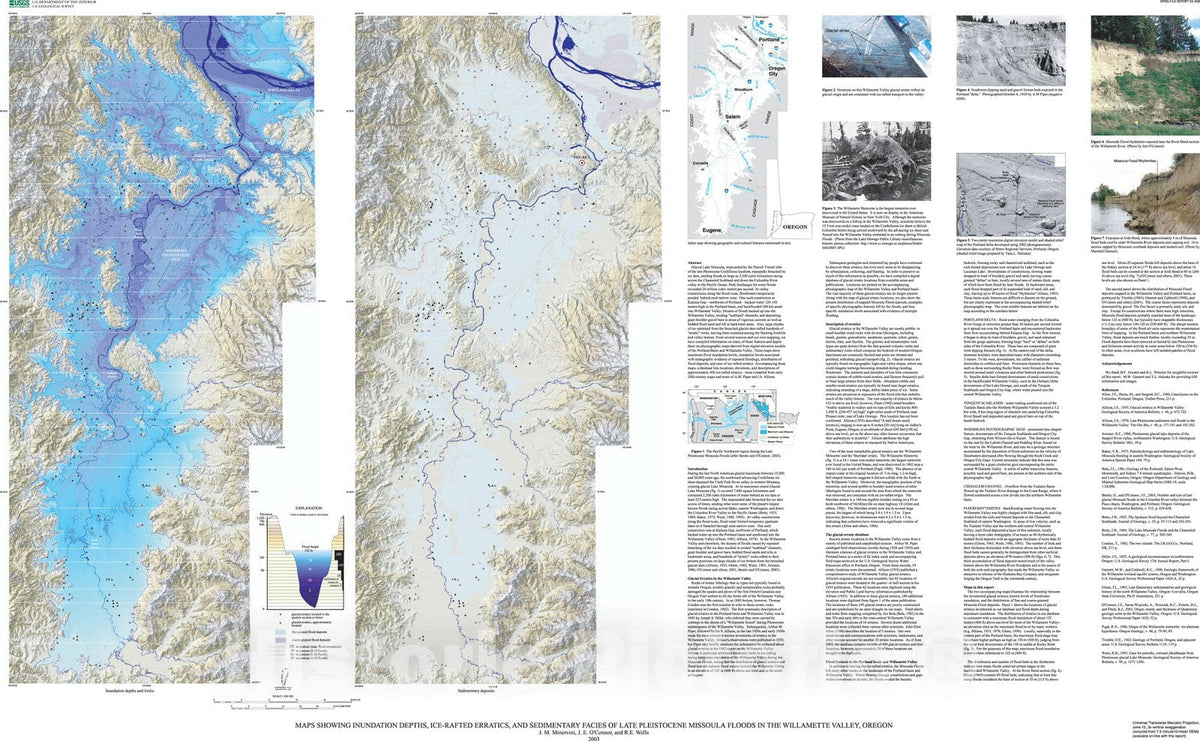 Map : Maps showing inundation depths, ice-rafted erratics, and sedimentary facies of Late Pleistocene Missoula floods in the Willamette Valley, Oregon, 2003 Cartography Wall Art :