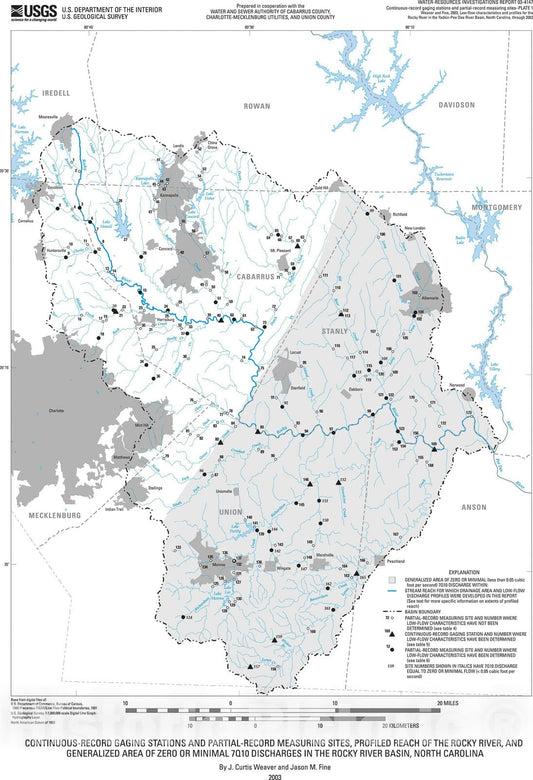 Map : Low-flow characteristics and profiles for the Rocky River in the Yadkin - Pee Dee River Basin, North Carolina, through 2002, 2003 Cartography Wall Art :