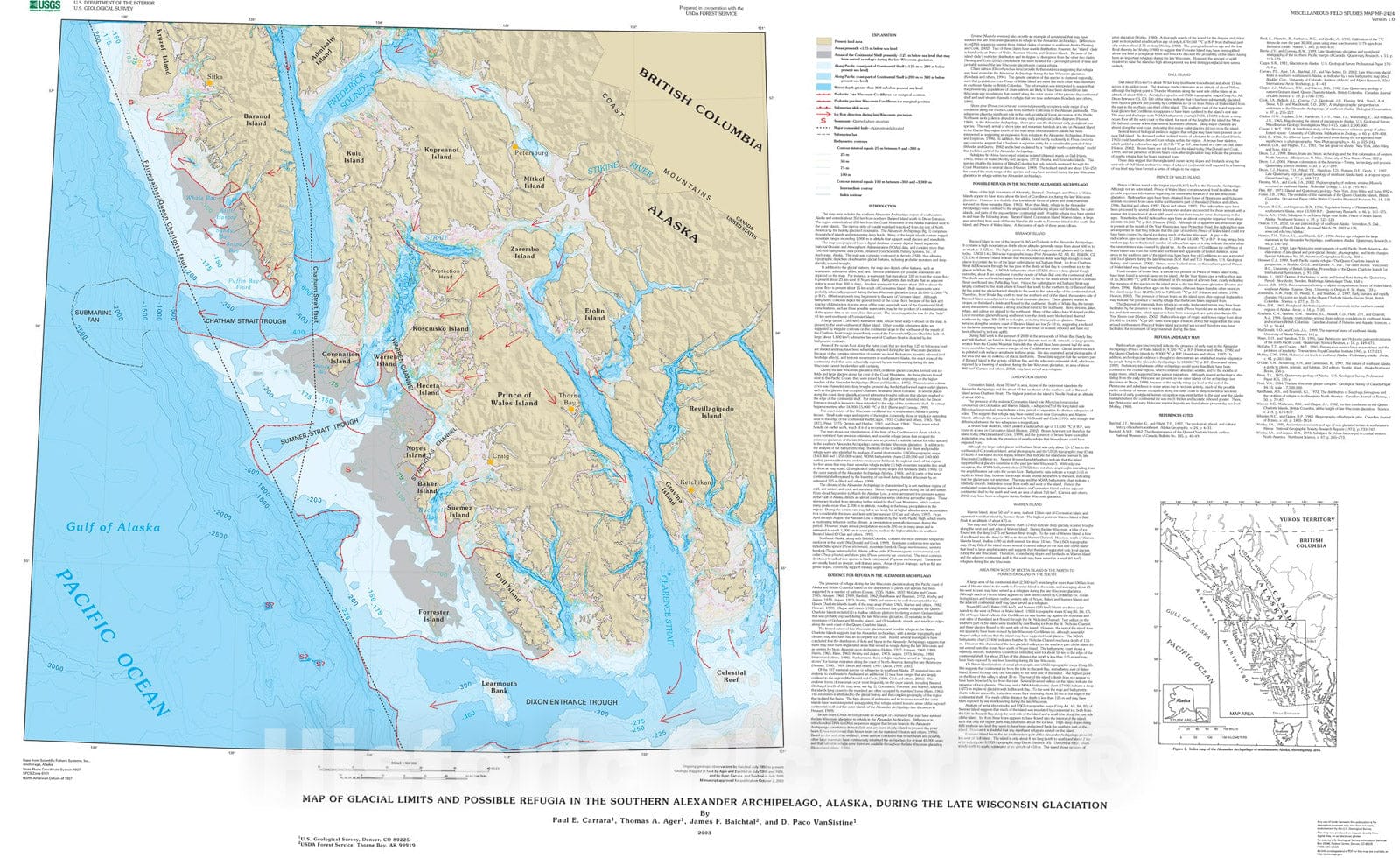 Map : Map of glacial limits and possible refugia in the southern Alexander Archipelago, Alaska, during the late Wisconsin glaciation, 2003 Cartography Wall Art :