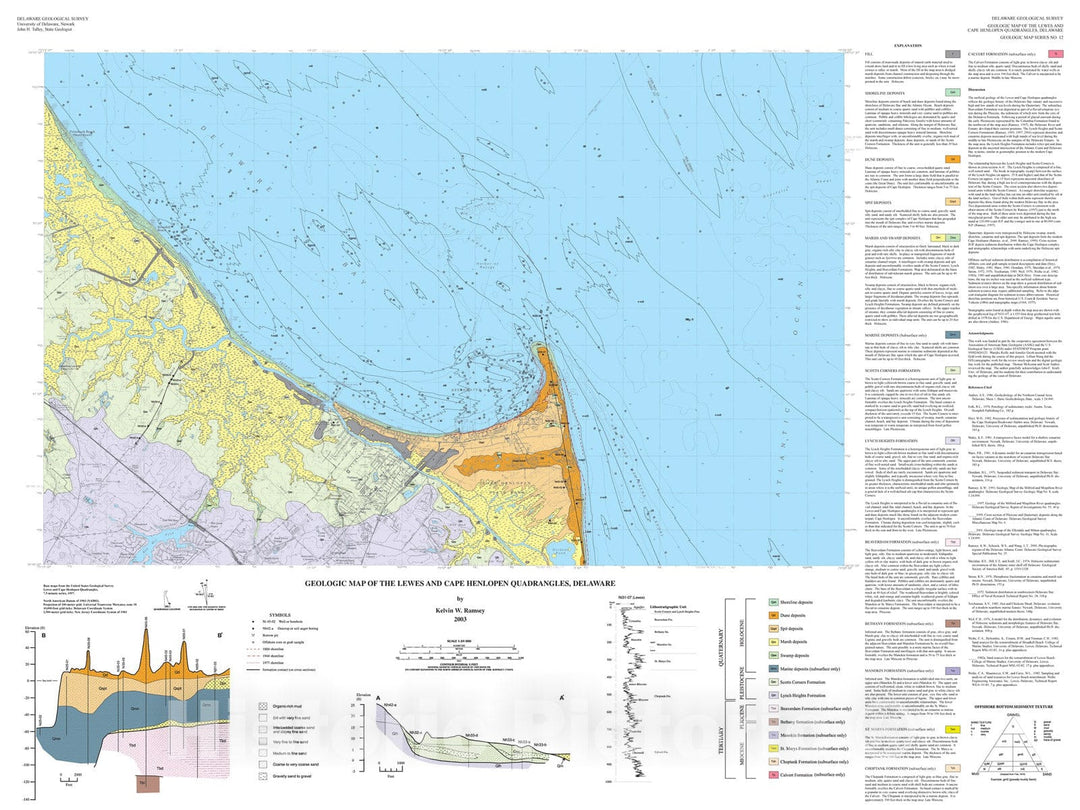 Map : Geologic map of the Lewes and Cape Henlopen quadrangles, Delaware, 2003 Cartography Wall Art :