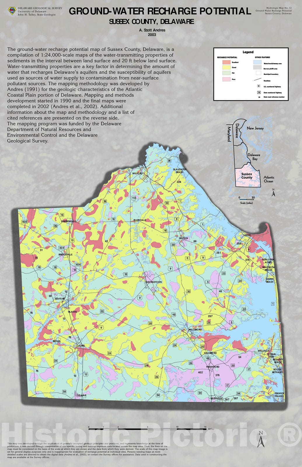 Map : Ground-water recharge potential, Sussex County, Delaware, 2003 Cartography Wall Art :