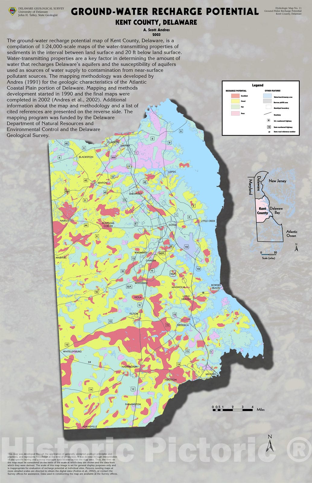 Map : Ground-water recharge potential, Kent County, Delaware, 2003 Cartography Wall Art :