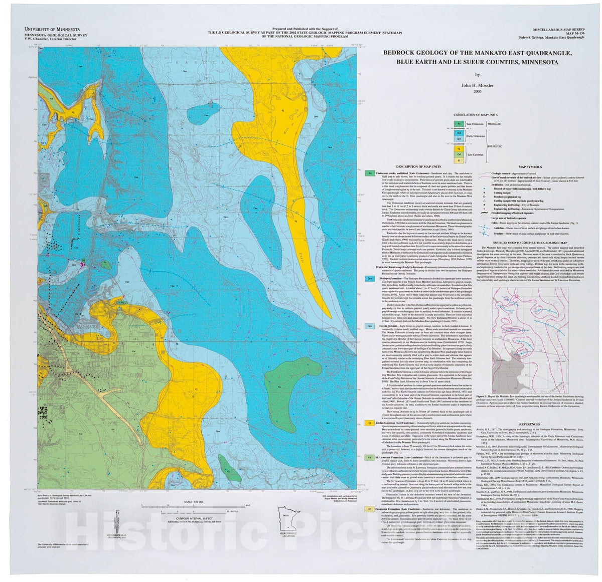 Map : Bedrock geology of the Mankato East quadrangle, Blue Earth and Le Sueur Counties, Minnesota, 2003 Cartography Wall Art :