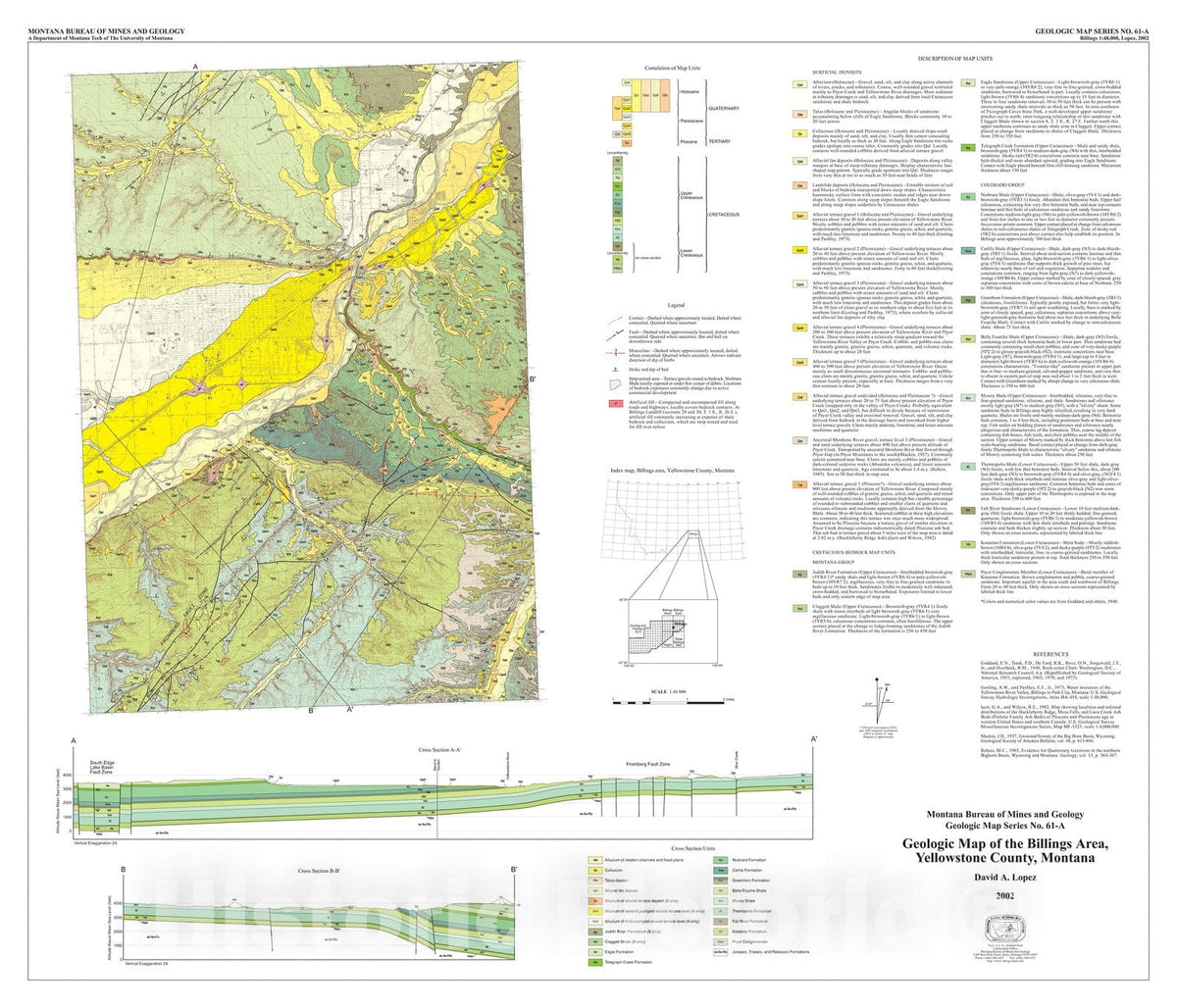 Map : Geologic map of the Billings area, Yellowstone County, Montana, 2002 Cartography Wall Art :