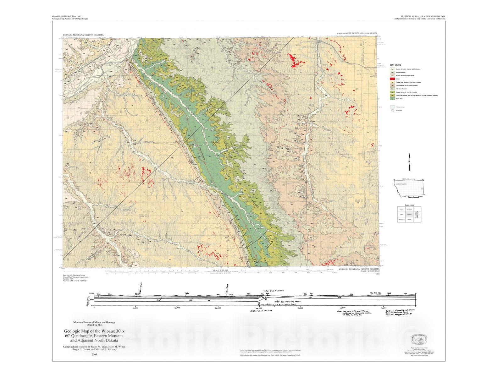 Map : Geologic map of the Wibaux 30' x 60' quadrangle, eastern Montana and adjacent North Dakota, 2003 Cartography Wall Art :