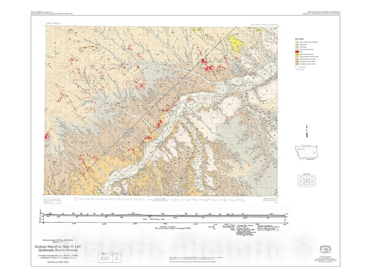 Map : Geologic map of the Terry 30' x 60' quadrangle, eastern Montana, revised 2010, 2003 Cartography Wall Art :