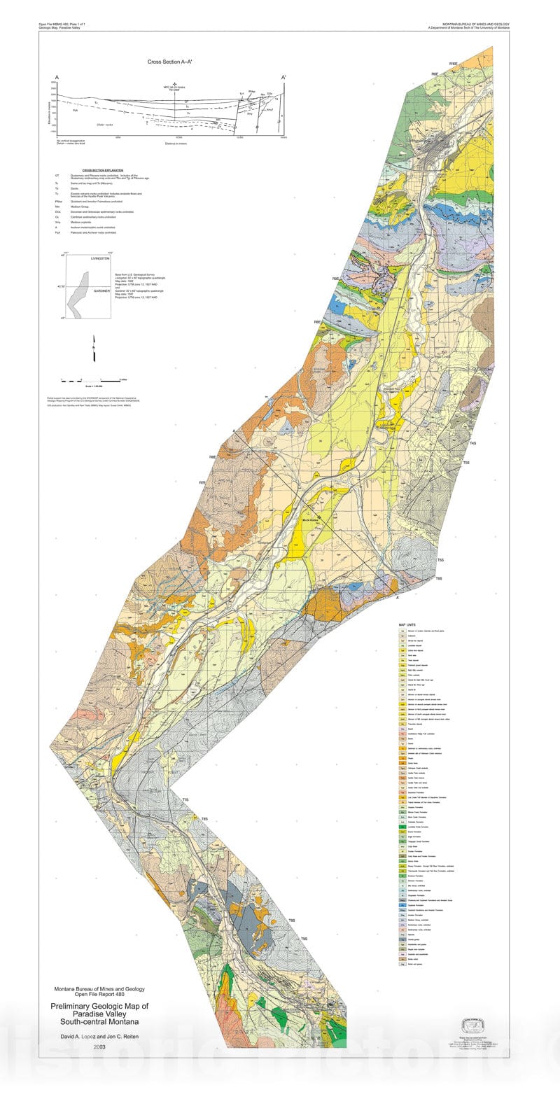 Map : Preliminary geologic map of Paradise valley, south- central Montana, 2003 Cartography Wall Art :