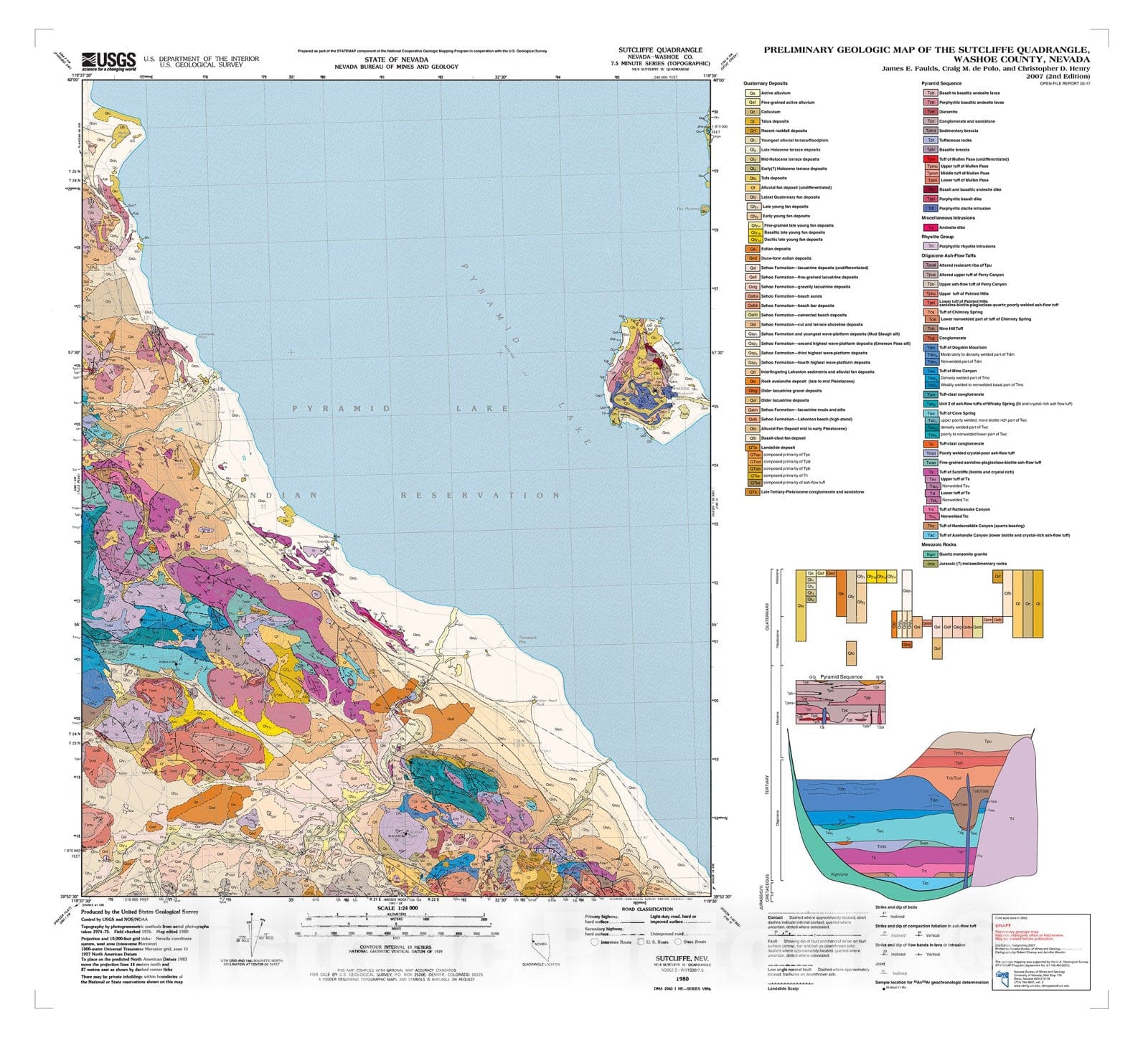 Map : Preliminary geologic map of the Sutcliffe Quadrangle, Washoe County, Nevada, 2002 Cartography Wall Art :
