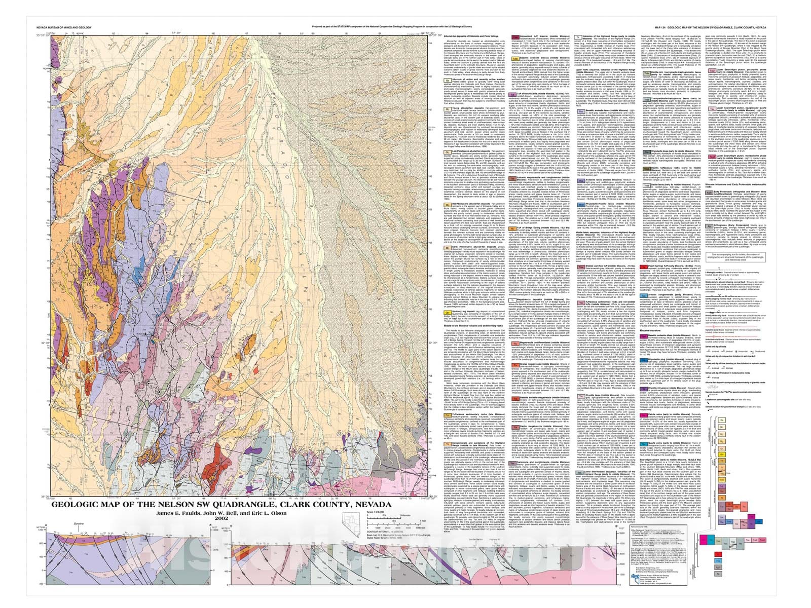 Map : Geologic map of the Nelson SW Quadrangle, Clark County, Nevada, 2002 Cartography Wall Art :