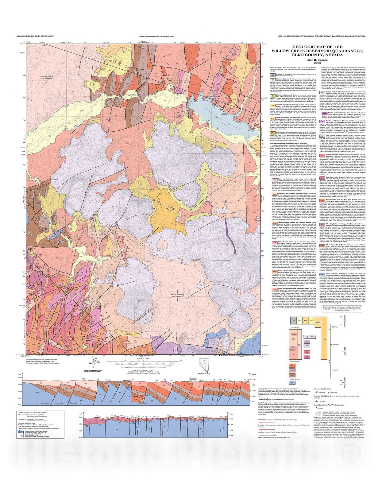 Map : Geologic Map of the Willow Creek Reservoir Quadrangle, Elko County, Nevada, 2003 Cartography Wall Art :