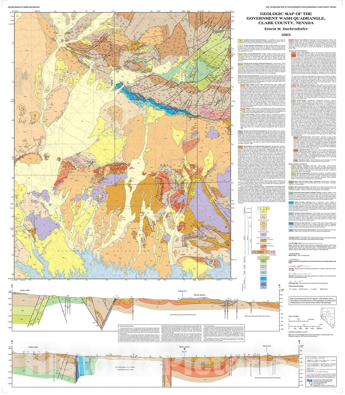 Map : Geologic Map of the Government Wash Quadrangle, Clark County, Nevada, 2003 Cartography Wall Art :