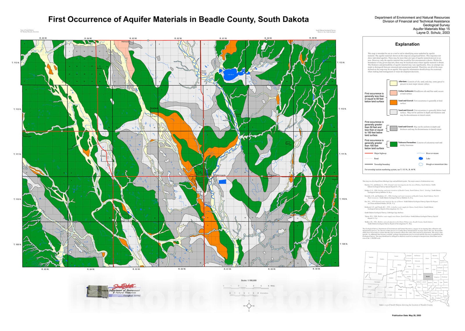 Map : First occurrence of aquifer materials in Beadle County, South Dakota, 2003 Cartography Wall Art :
