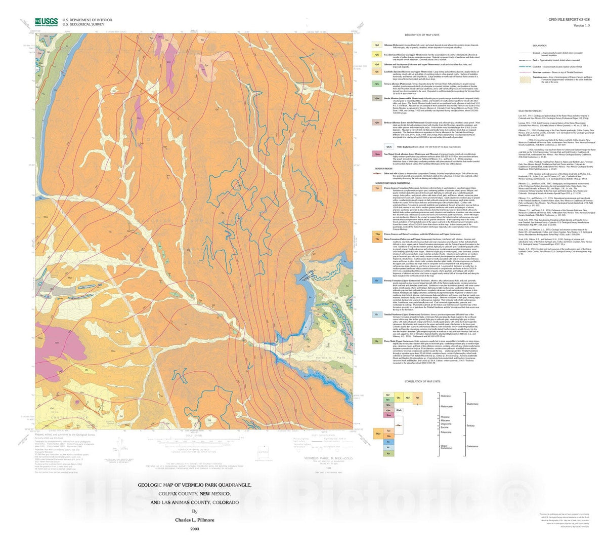 Map : Geologic map of the Vermejo Park quadrangle, Colfax County, New Mexico, and Las Animas County, Colorado, 2003 Cartography Wall Art :