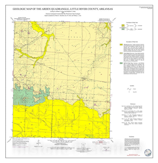 Map : Geologic Map of the Arden Quadrangle, Little River County, Arkansas, 2002 Cartography Wall Art :