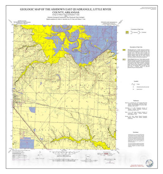 Map : Geologic Map of the Ashdown East Quadrangle, Little River County, Arkansas, 2001 Cartography Wall Art :