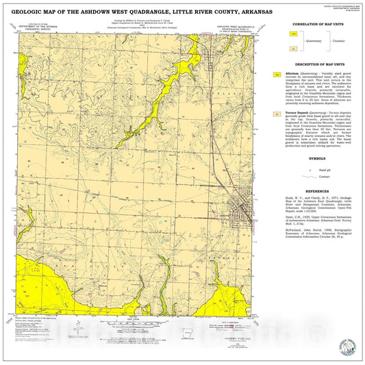 Map : Geologic Map of the Ashdown West Quadrangle, Little River County, Arkansas, 2001 Cartography Wall Art :