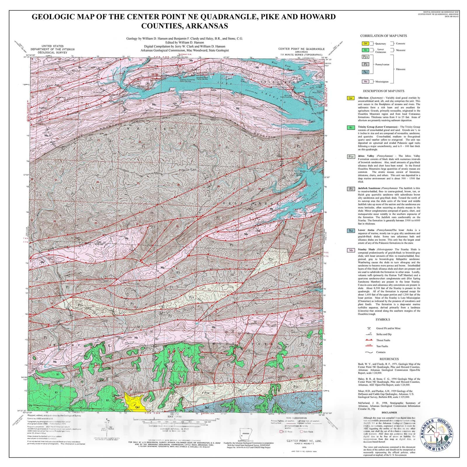 Map : Geologic Map of the Center Point NE Quadrangle, Pike and Howard Counties, Arkansas, 2003 Cartography Wall Art :