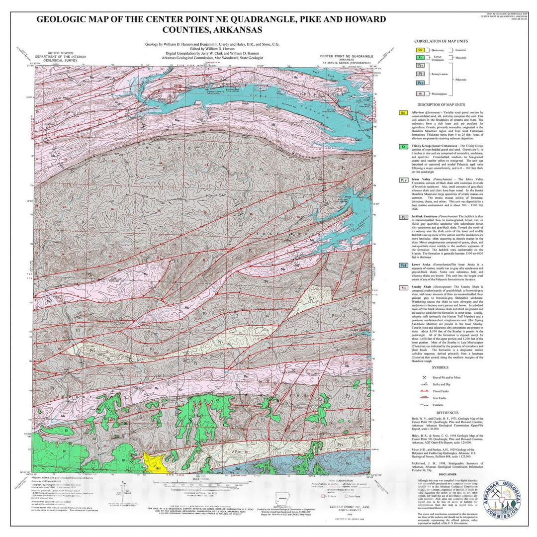 Map : Geologic Map of the Center Point NE Quadrangle, Pike and Howard Counties, Arkansas, 2003 Cartography Wall Art :
