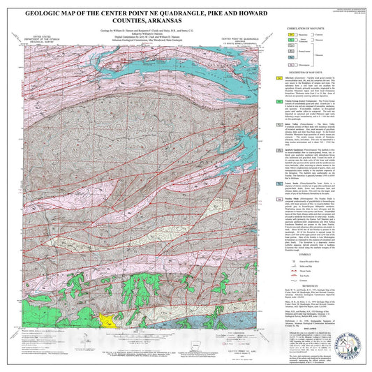 Map : Geologic Map of the Center Point NE Quadrangle, Pike and Howard Counties, Arkansas, 2003 Cartography Wall Art :