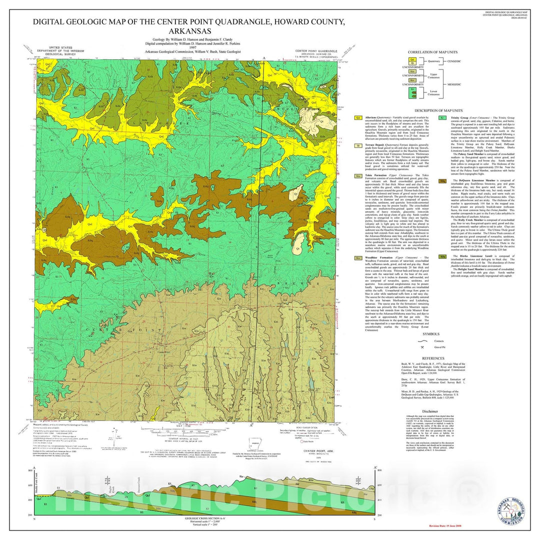 Map : Geologic Map of the Center Point Quadrangle, Howard County, Arkansas, 2000 Cartography Wall Art :