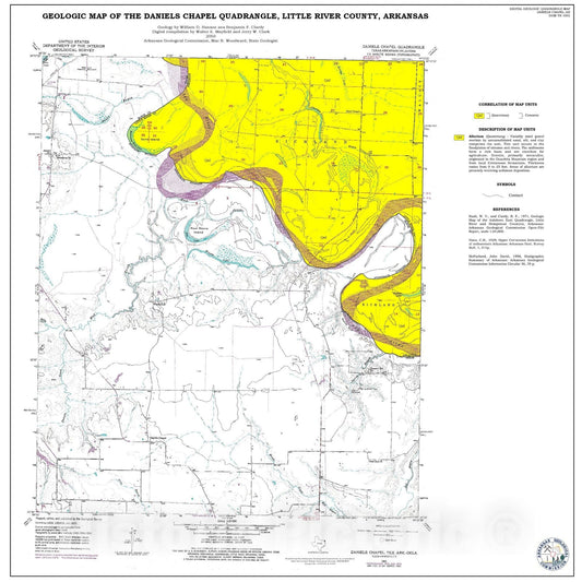 Map : Geologic Map of the Daniels Chapel Quadrangle, Little River County, Arkansas, 2001 Cartography Wall Art :