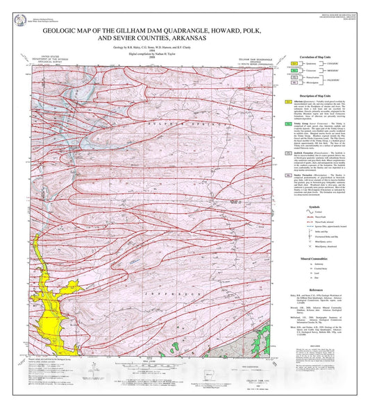 Map : Geologic Map of the Gillham Dam Quadrangle, Polk, Howard, and Sevier Counties, Arkansas, 2008 Cartography Wall Art :