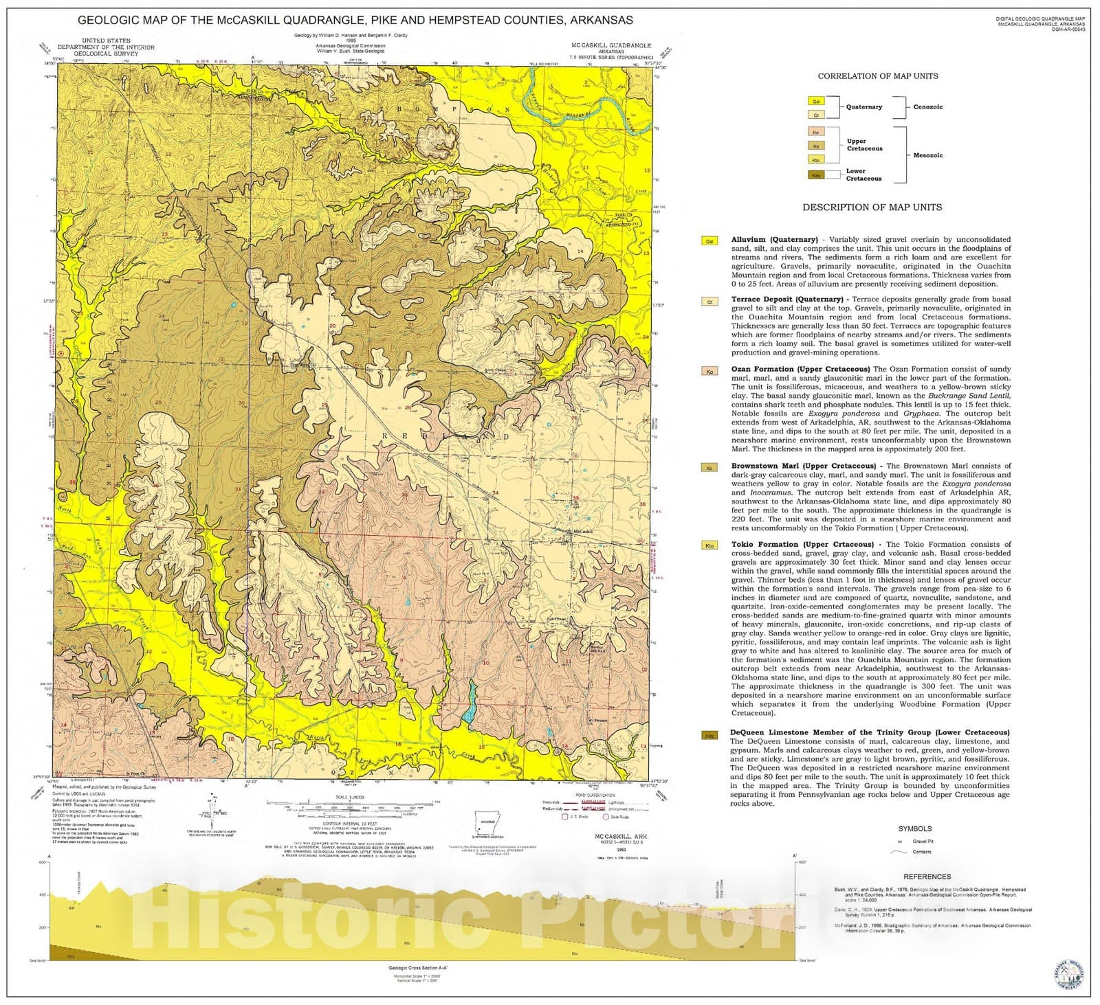 Map : Geologic Map of the McCaskill Quadrangle, Hempstead and Pike Counties, Arkansas, 2002 Cartography Wall Art :