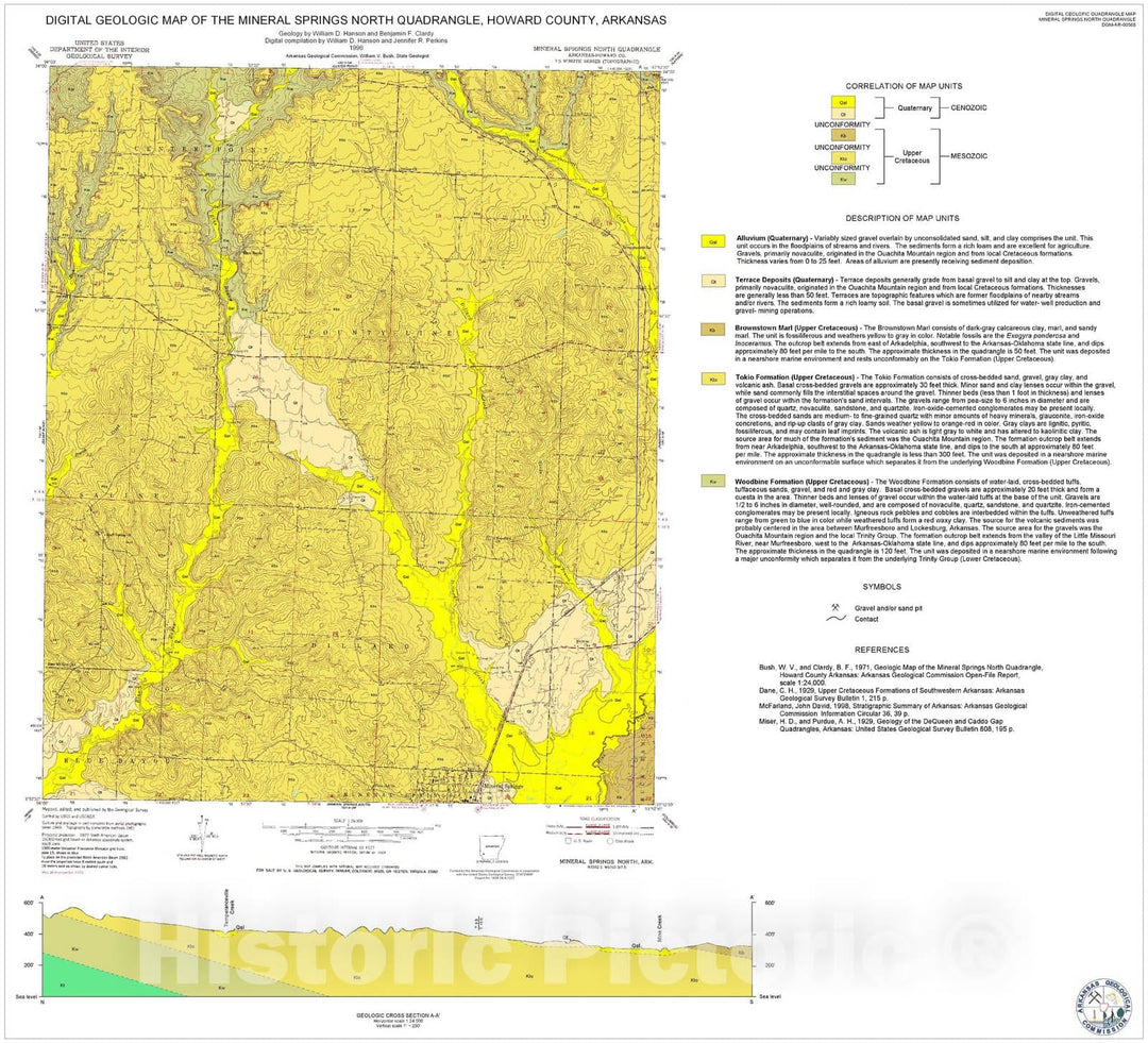 Map : Geologic Map of the Mineral Springs North Quadrangle, Howard County, Arkansas, 2000 Cartography Wall Art :