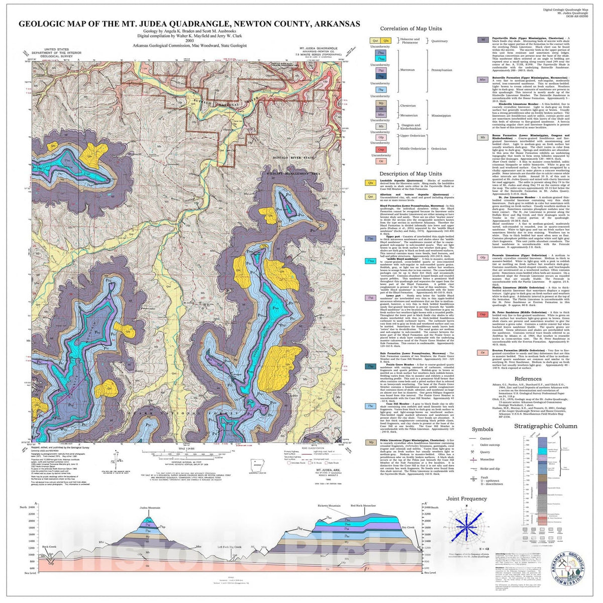 Map : Geologic Map of the Mt. Judea Quadrangle, Newton County, Arkansas, 2003 Cartography Wall Art :