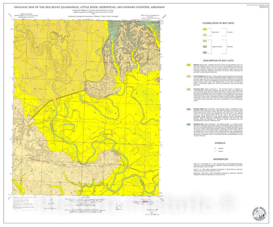 Map : Geologic Map of the Red Bluff Quadrangle, Hempstead, Little River, and Howard Counties, Arkansas, 2002 Cartography Wall Art :