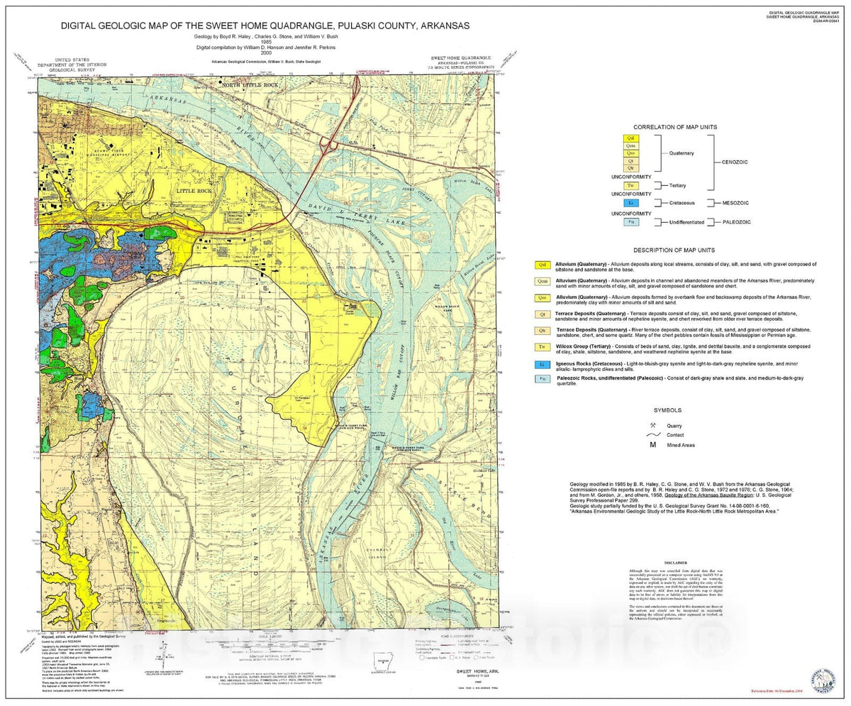 Map : Geologic Map of the Sweet Home Quadrangle, Pulaski County, Arkansas, 2000 Cartography Wall Art :