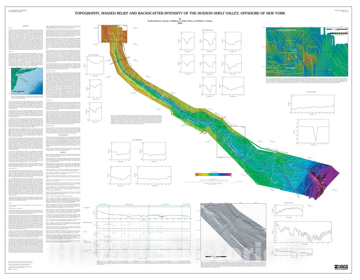 Map : Topography, shaded relief, and backscatter intensity of the Hudson Shelf valley, offshore of New York, 2003 Cartography Wall Art :