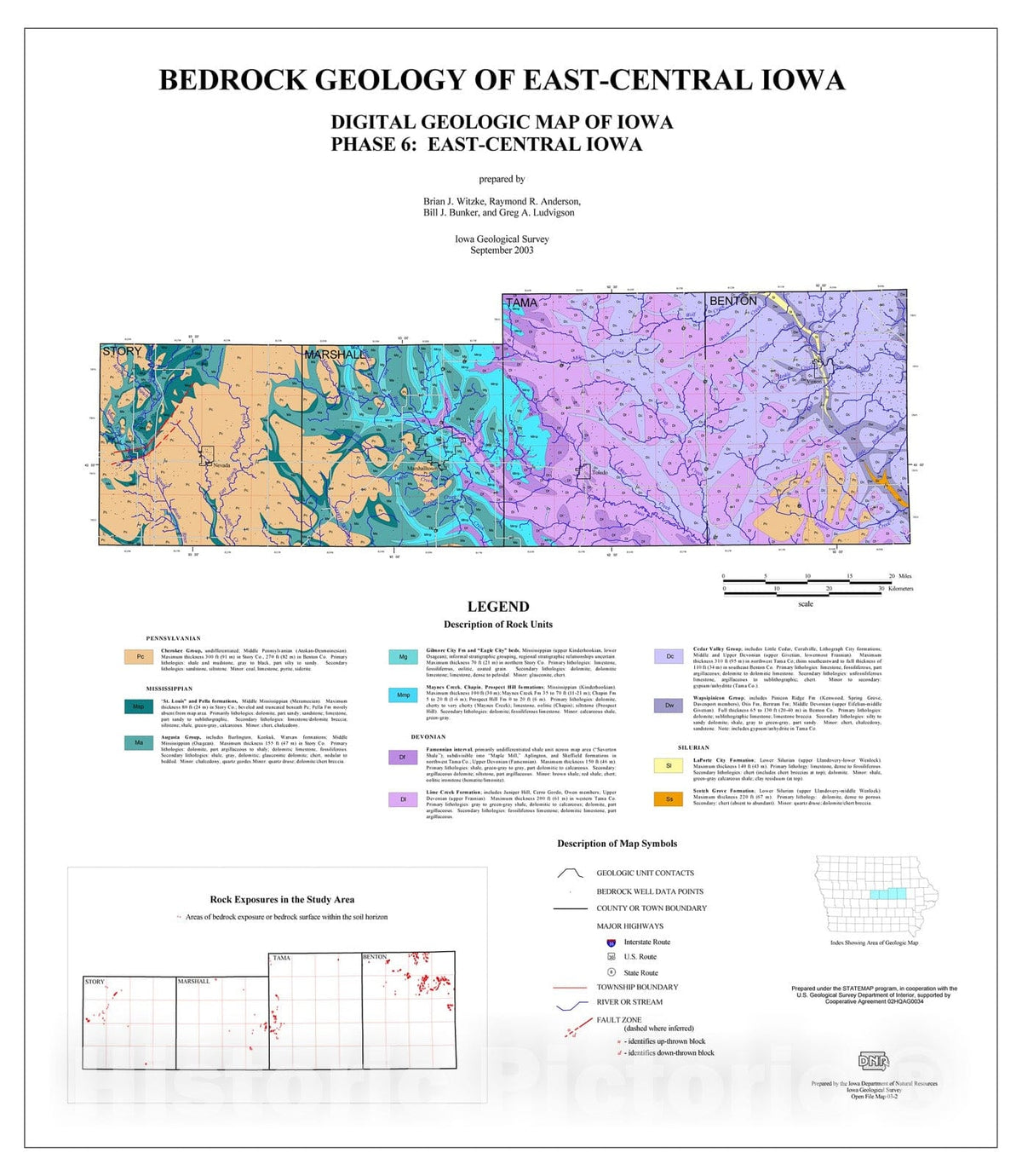 Map : Bedrock geology of east-central Iowa: digital geologic map of Iowa: phase 6: east-central Iowa, 2003 Cartography Wall Art :