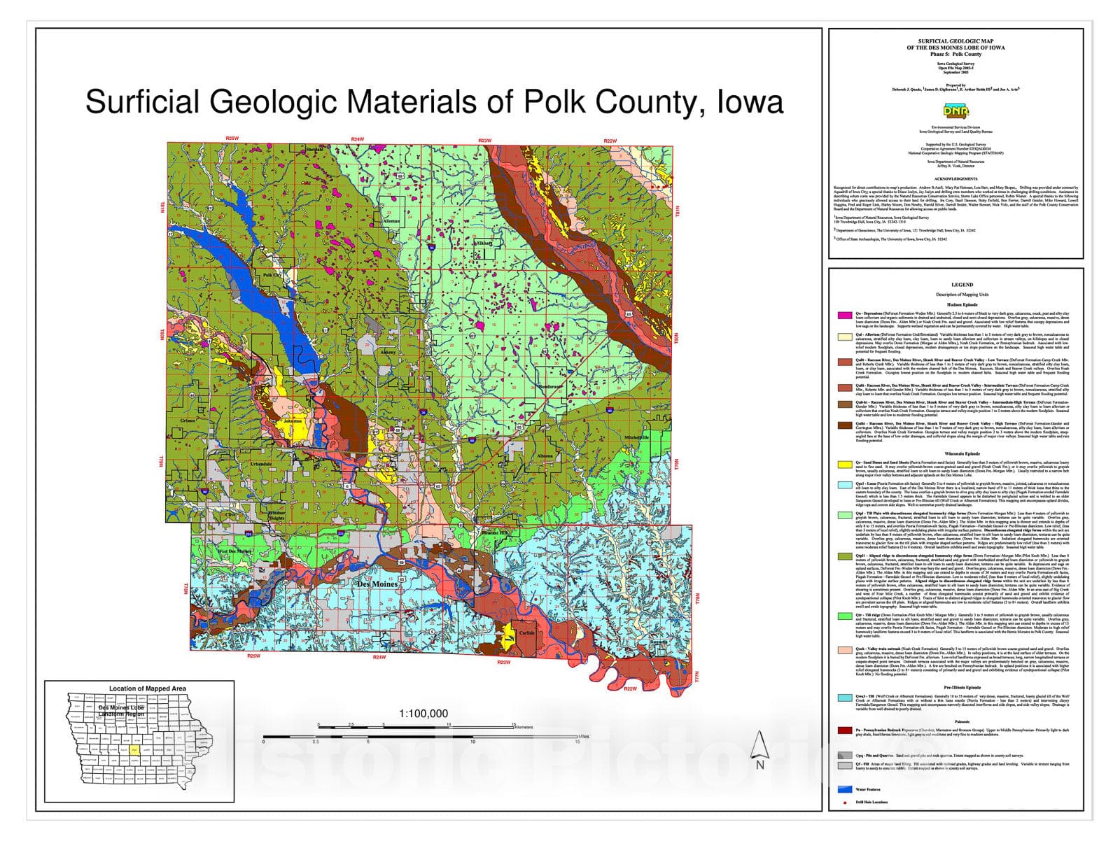 Map : Surficial geology of the Des Moines lobe of Iowa-- Polk County, 2003 Cartography Wall Art :