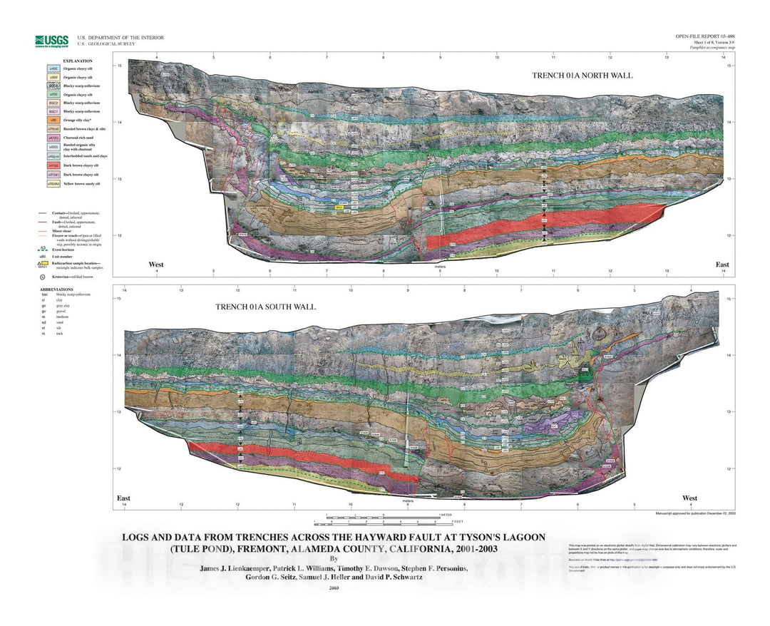 Map : Logs and data from trenches across the Hayward fault at Tyson's Lagoon (Tule Pond), Fremont, Alameda County, California, 2001-2003, 2003 Cartography Wall Art :