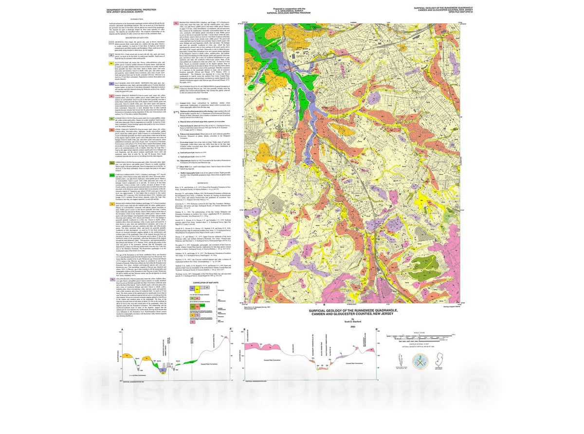 Map : Surficial geology of the Runnemede quadrangle, Camden and Gloucester counties, New Jersey, 2003 Cartography Wall Art :