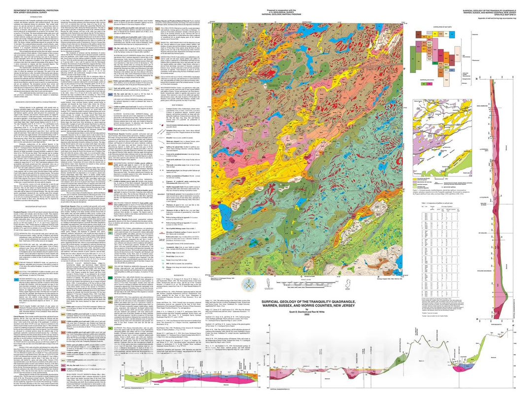 Map : Surficial geology of the Tranquility quadrangle, Warren, Sussex, and Morris counties, New Jersey, 2002 Cartography Wall Art :