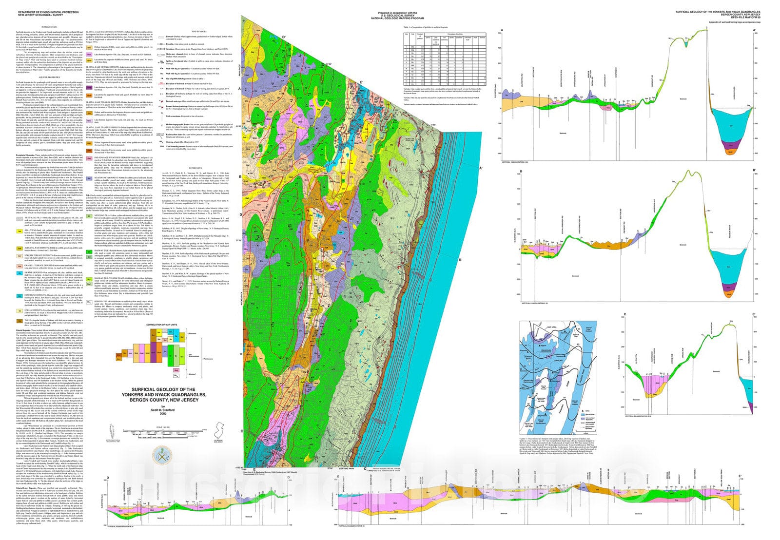 Map : Surficial geology of the Yonkers and Nyack quadrangles, Bergen County, New Jersey, 2002 Cartography Wall Art :