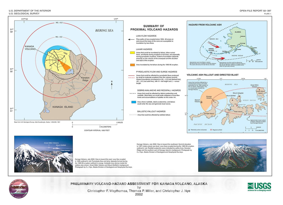 Map : Preliminary volcano-hazard assessment for Kanaga Volcano, Alaska, 2002 Cartography Wall Art :