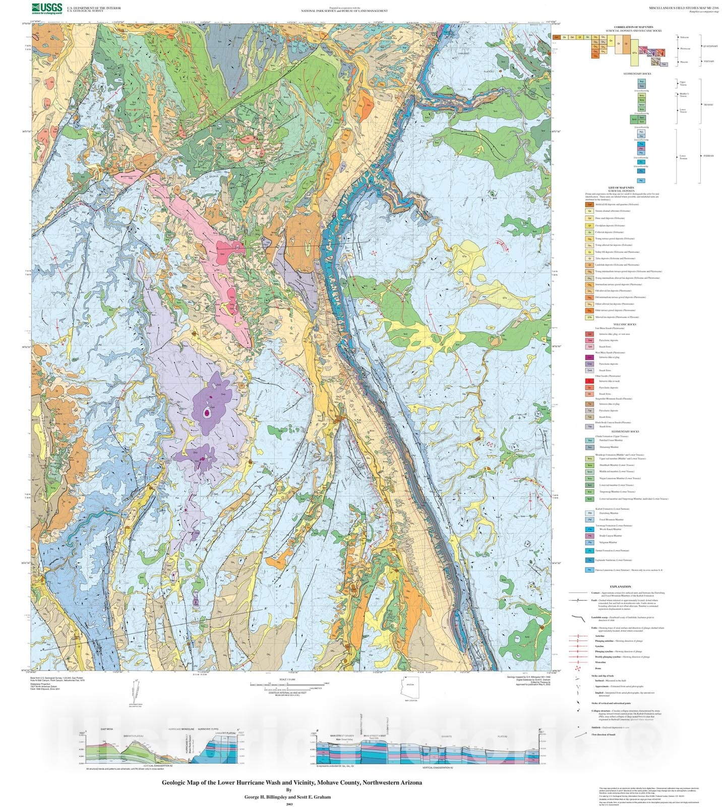 Map : Geologic map of the lower Hurricane Wash and vicinity, Mohave County, northwestern Arizona, 2003 Cartography Wall Art :