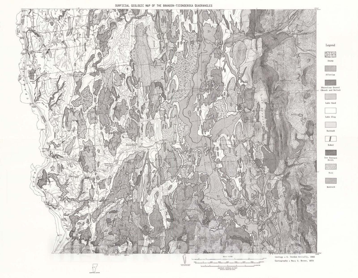 Map : Surficial geology of the Brandon - Ticonderoga 15-minute quadrangles, Vermont, 1970 Cartography Wall Art :