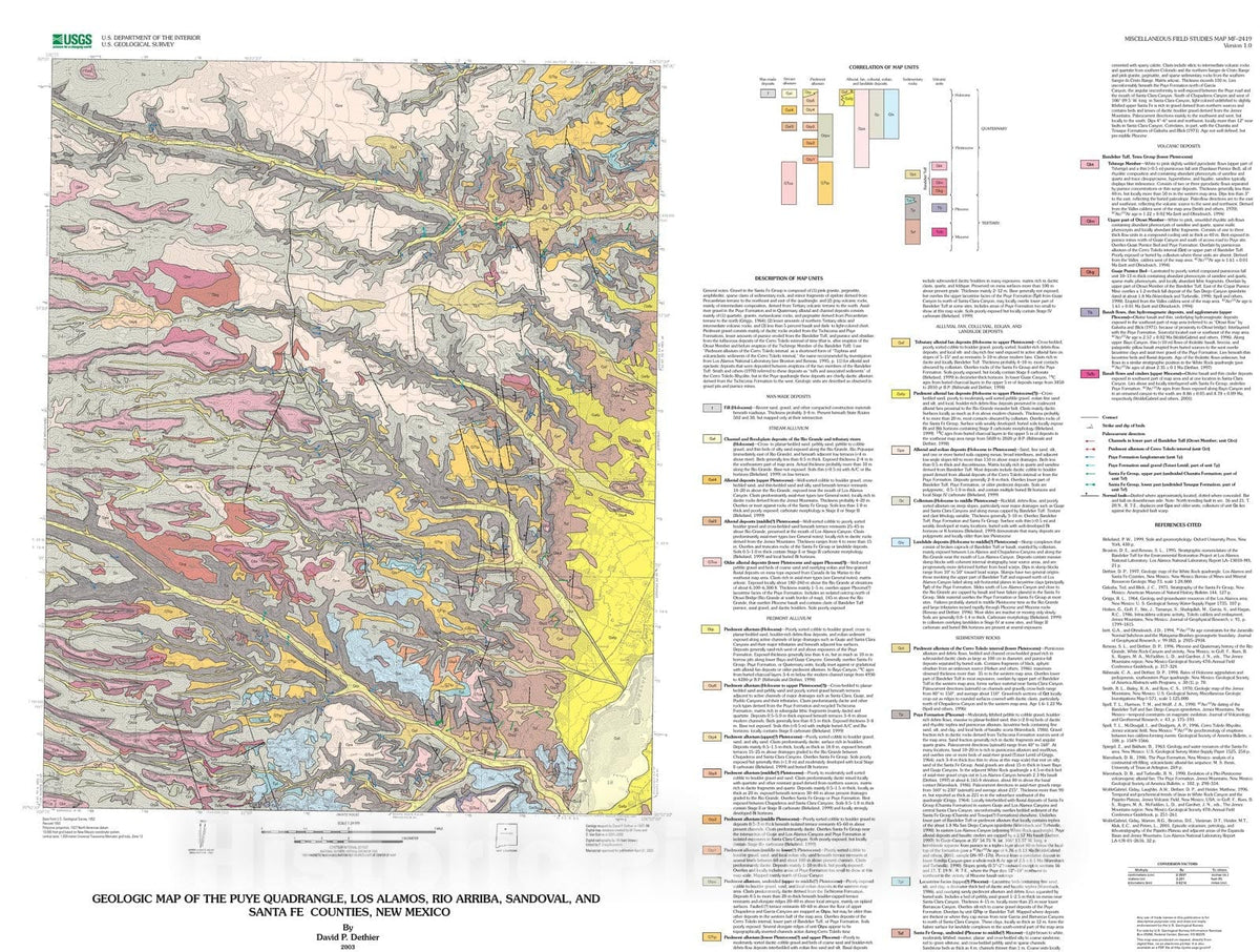 Map : Geologic map of the Puye quadrangle, Los Alamos, Rio Arriba, Sandoval, and Santa Fe Counties, New Mexico, 2003 Cartography Wall Art :