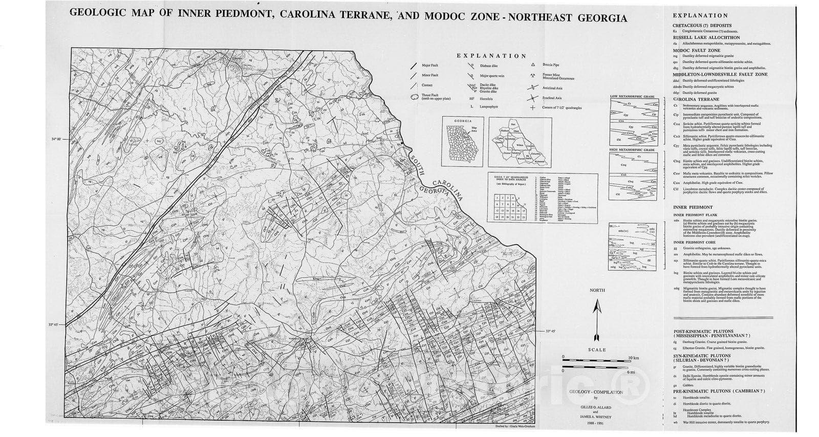 Map : Geology of the Inner Piedmont, Carolina Terrane, and Modoc Zone in northeast Georgia, 1994 Cartography Wall Art :