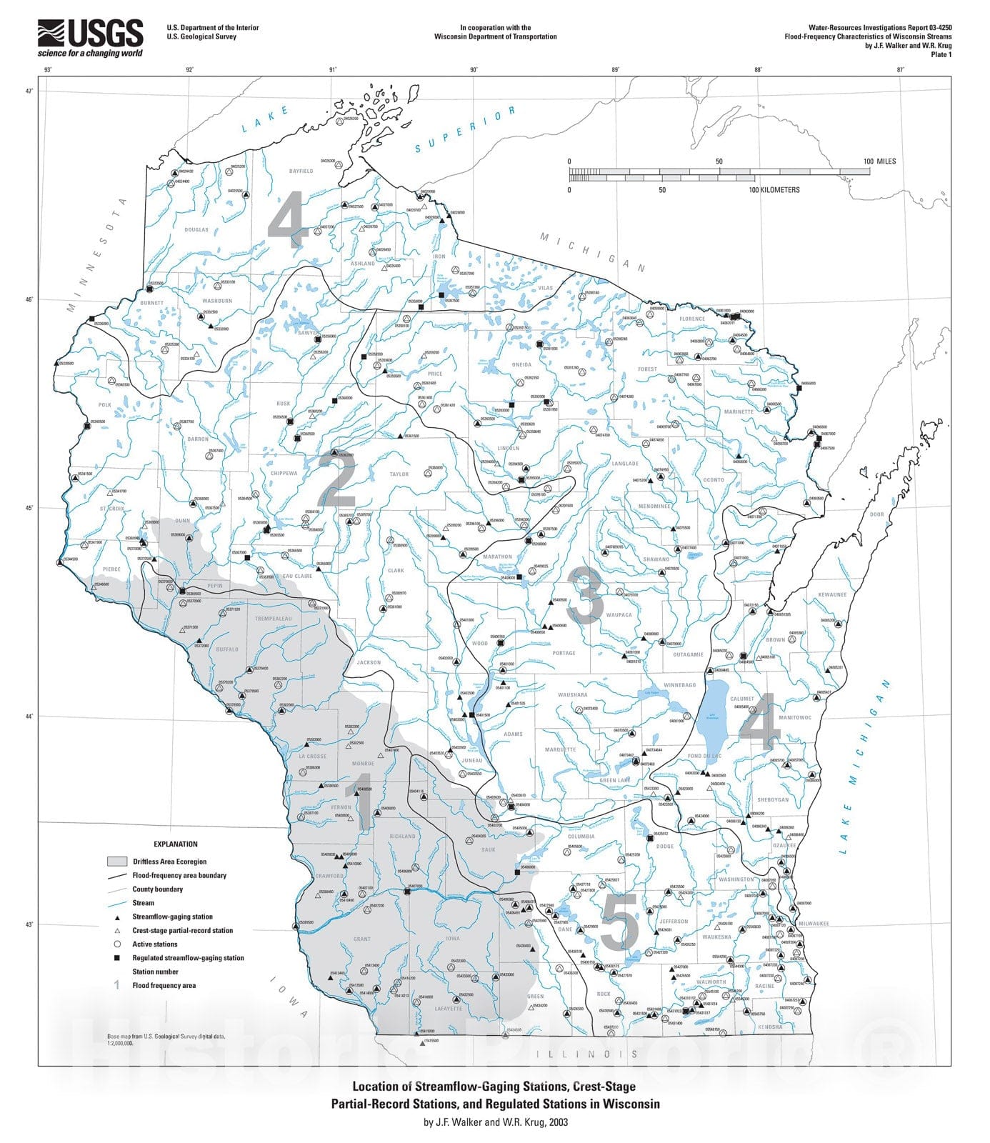 Map : Flood-frequency characteristics of Wisconsin streams, 2003 Cartography Wall Art :